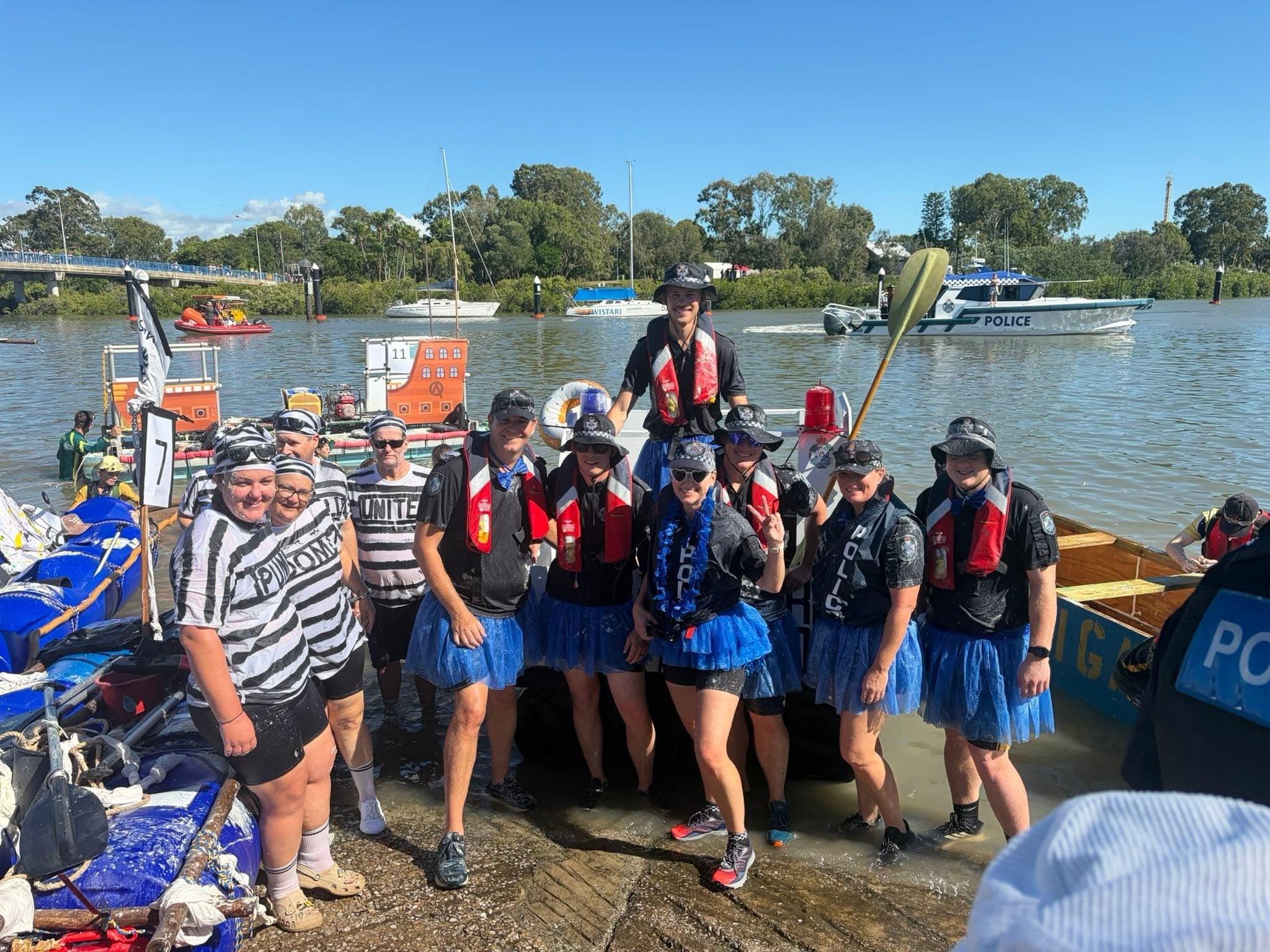 Gladstone Police raft-race team at the Harbour Festival waterfront