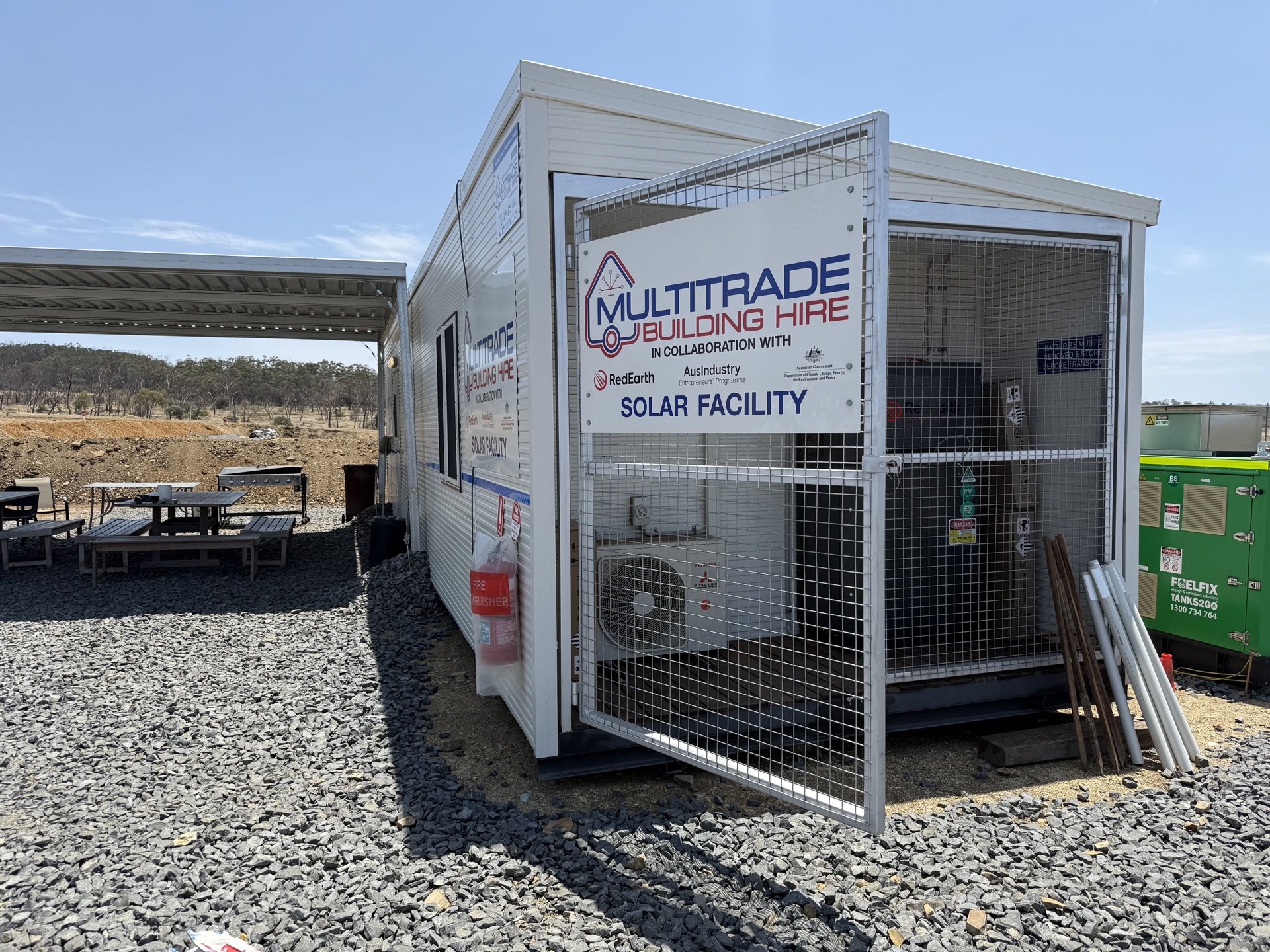 Battery bay end with Solar Facility branding