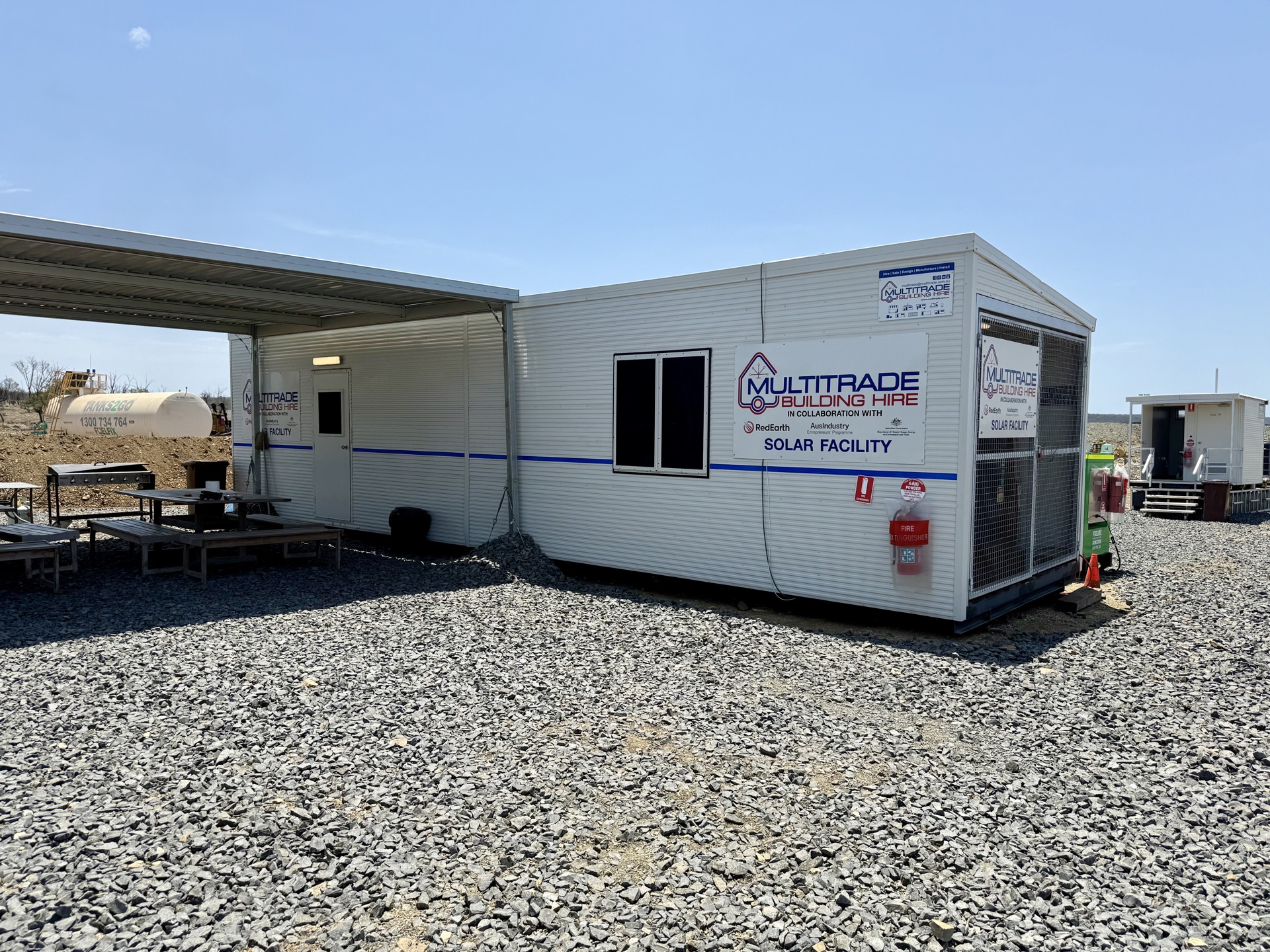 Solar Site Office deployed at Wilton Coal Mine with covered walkway and signage