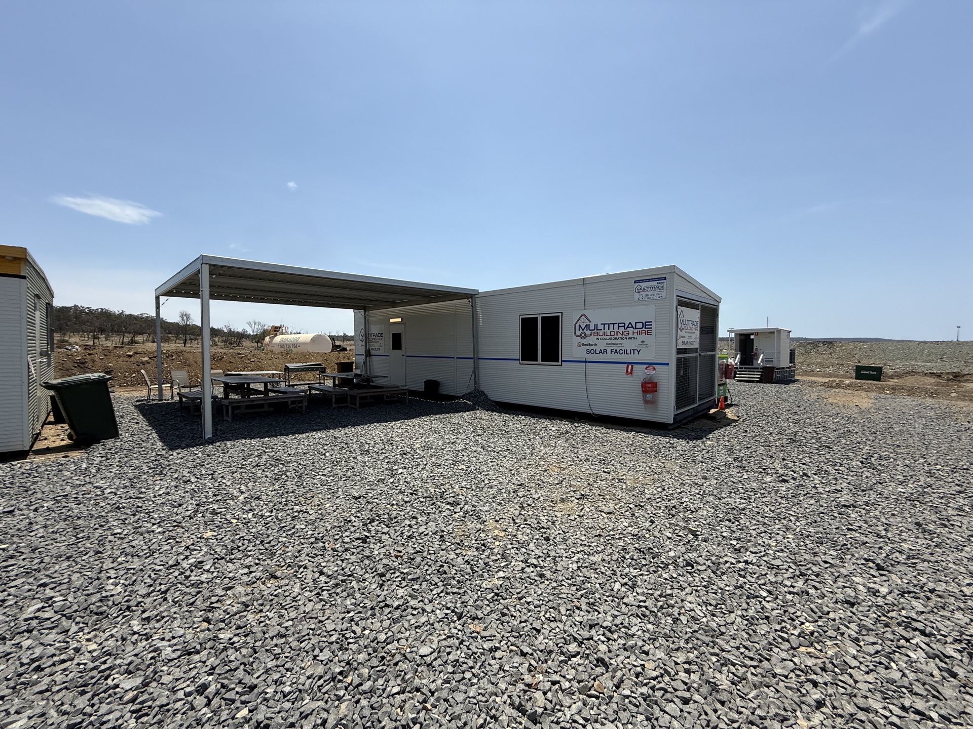 Wide view of Solar Site Office at Wilton Coal Mine with covered outdoor area